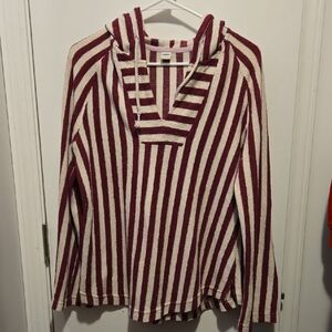 Old Navy Burgundy and Cream Striped Women's Sweater